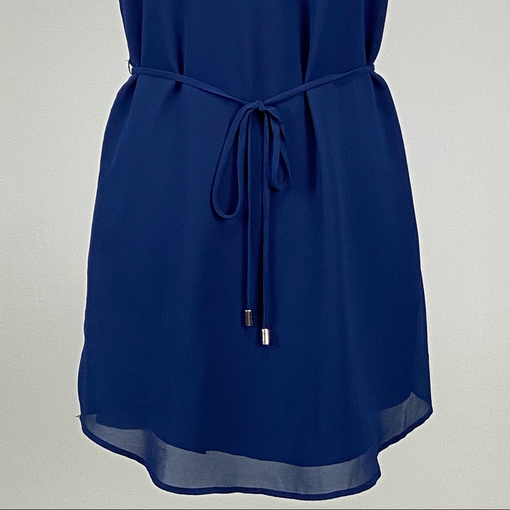 Leeli Lou Womens Sleeveless Halter Mini Dress Blue Chiffon Belted size Small - Picture 5 of 11